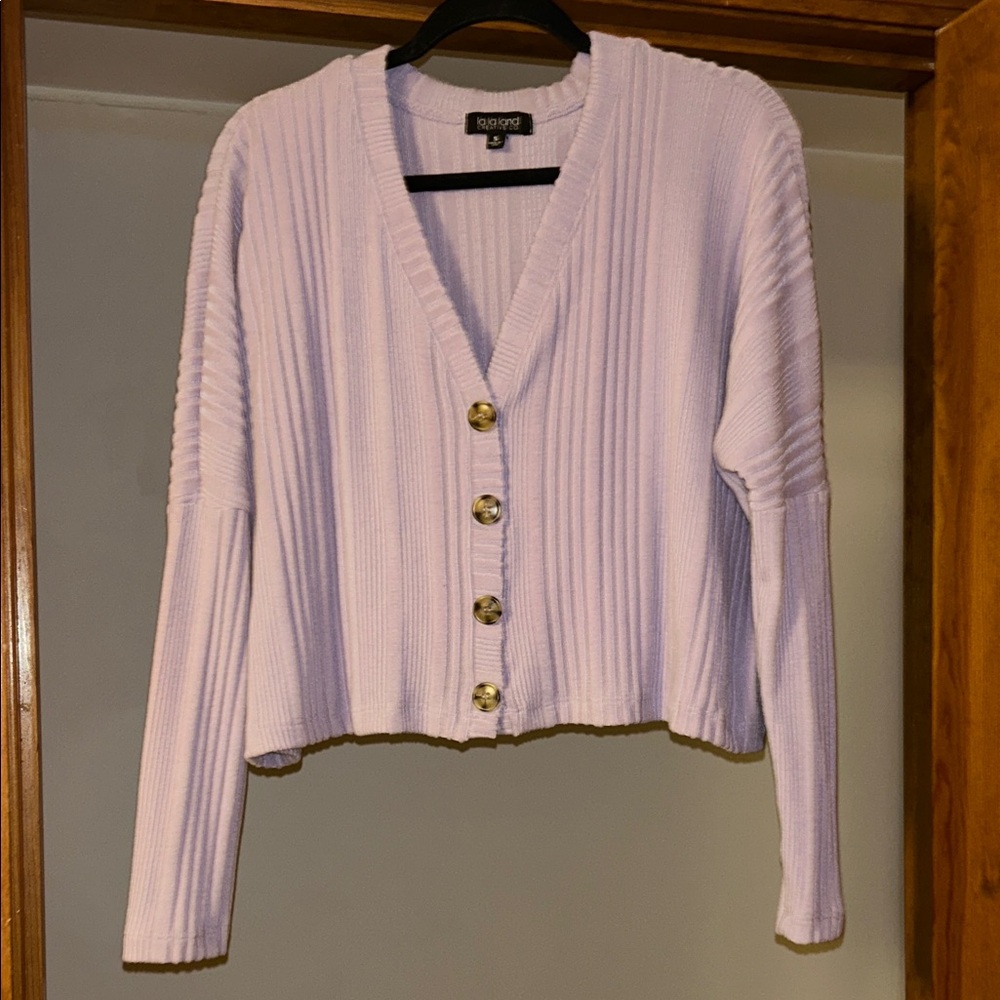 Lavender Ribbed Button Front Cardigan, Small NWOT